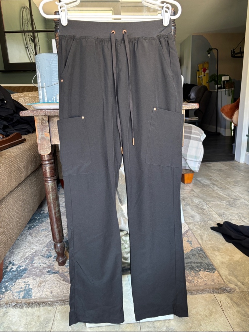 Scrubs: Women’s Black Drawstring Casual Pants with Patch Pockets